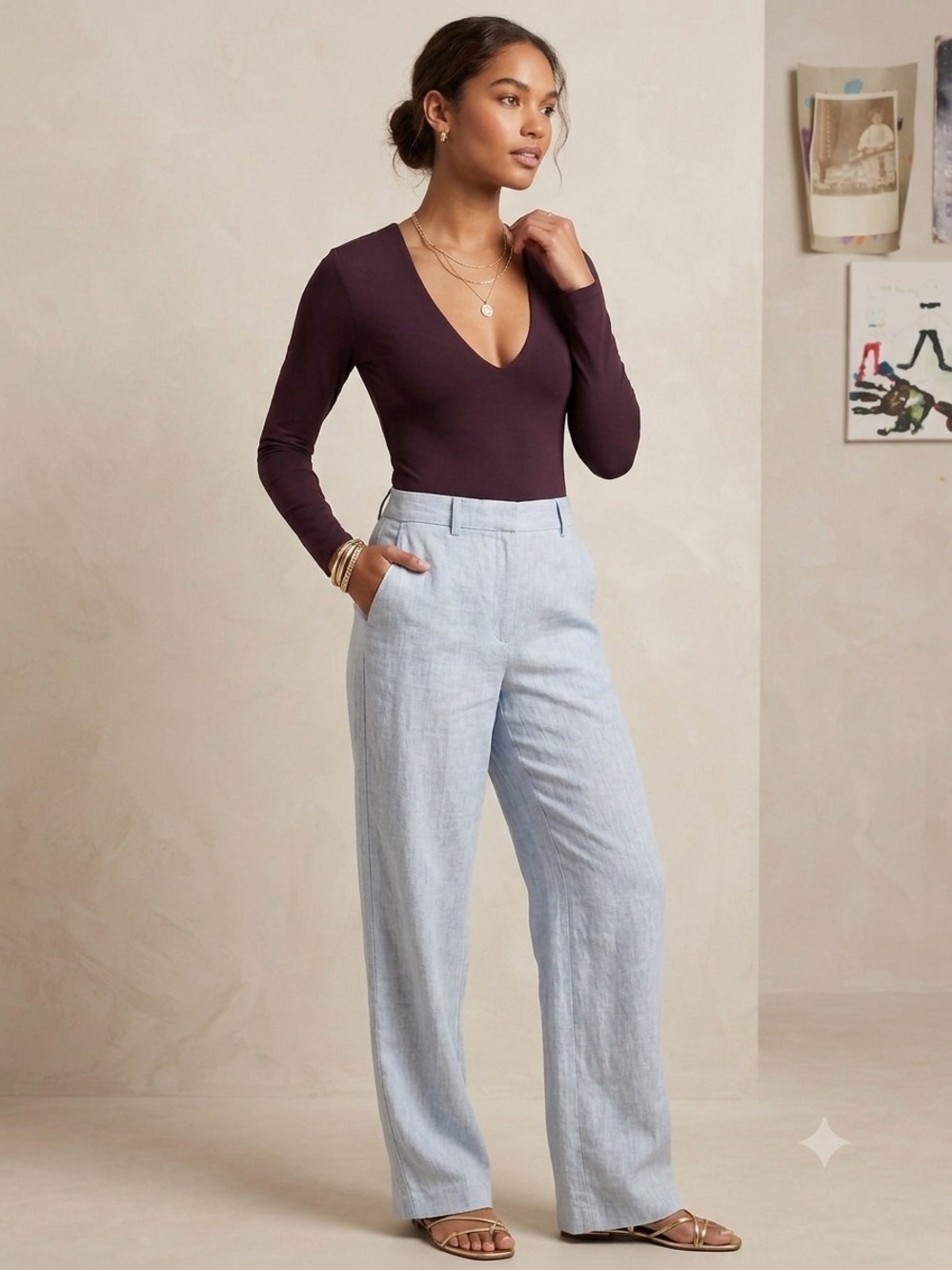 Express Plum Long Sleeve V-Neck Bodysuit